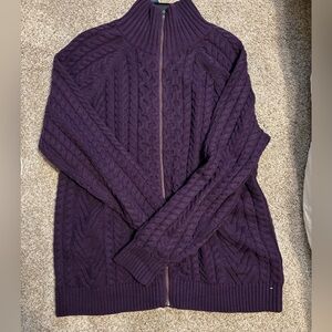 Lands' End Women's Deep Purple Cable Knit Cardigan
